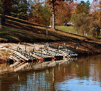 When the lake was down, the club added new habitat via pallets, earthwork, and gravel spawning beds.