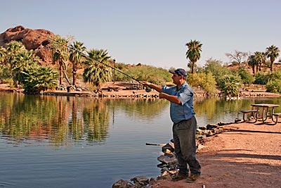 Urban lakes are a great place to do a little shore fishing without even leaving town.