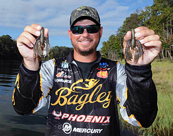 A compact plastic crawfish in natural colors is Drew Benton’s favorite lure for sight fishing.