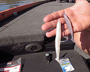 The Reaction Innovations Skinny Dipper is the larger bait, the Little Dipper is the 4-inch.