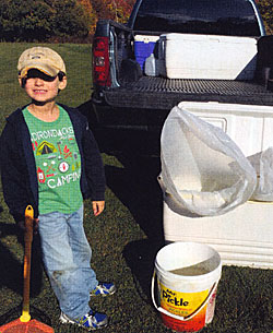 Stocking smallmouth bass last fall.