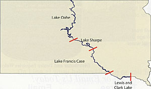 Figure 1. Map of South Dakota highlighting the Missouri River and its reservoirs.