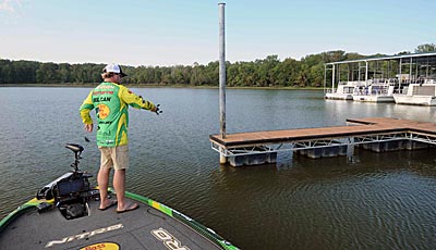 Tim Horton swims a jig around docks and other cover in the fall when baitfish are staying  high in the water column.