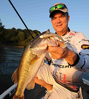 Jay Yelas likes to throw a swimbait almost any time bass are feeding on shad in clear water.