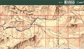 This is an example of a historic map from the USGS website showing the Bill Williams River before Alamo Dam was created.