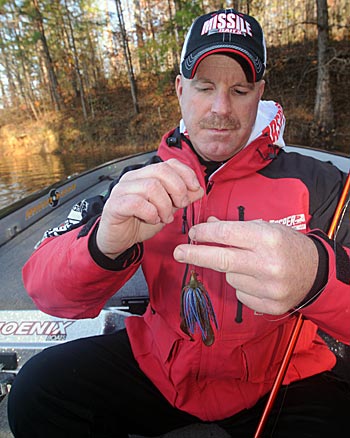 Chad Morgenthaler relies on a jig to catch bass in any type of winter weather.