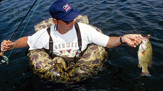 Kicking around in a float tube is a great way to target bass with a fly rod.