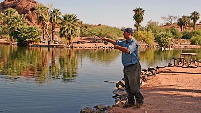 Urban lakes are a great place to do a little shore fishing without even leaving town.