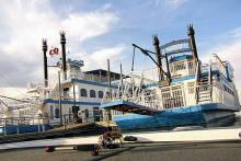 Docked next to Sailboat Bridge, The Cherokee Queen paddlewheel riverboat has long been a fixture on Grand Lake, and has hosted many dinner and party cruises.