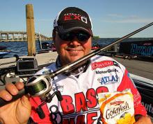 At the end of each bass tournament day, Quantum’s Greg Hackney, who enters the final day in 3rd place, reaches for Goldfish.